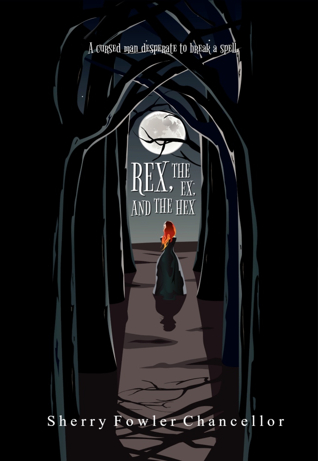 Vector illustration of girl walking through a mysterious dark forest